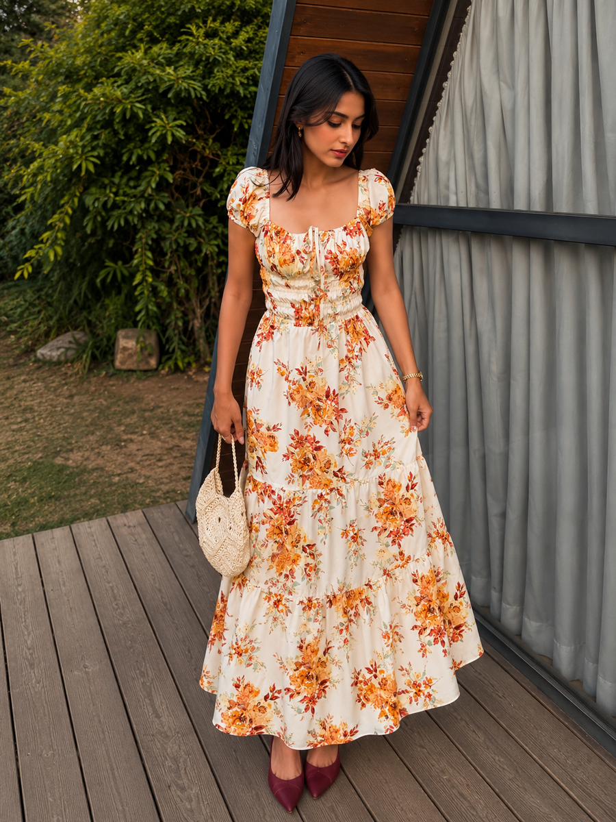 Floral Print Short Sleeve Dress