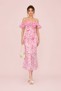 Floral Printed Elegant Ruffle Trim