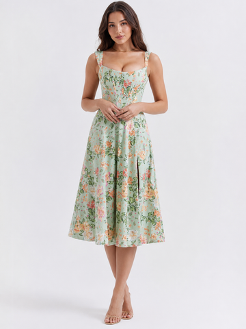 Floral Print Midi Dress with Slit