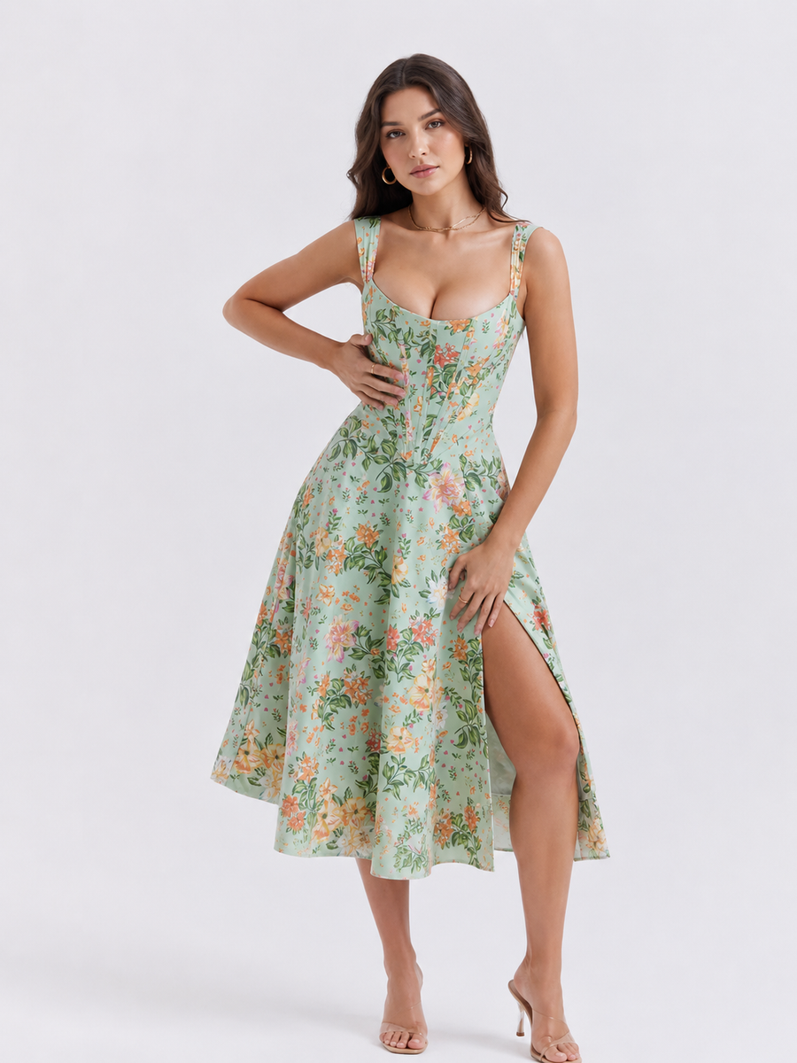 Floral Print Midi Dress with Slit