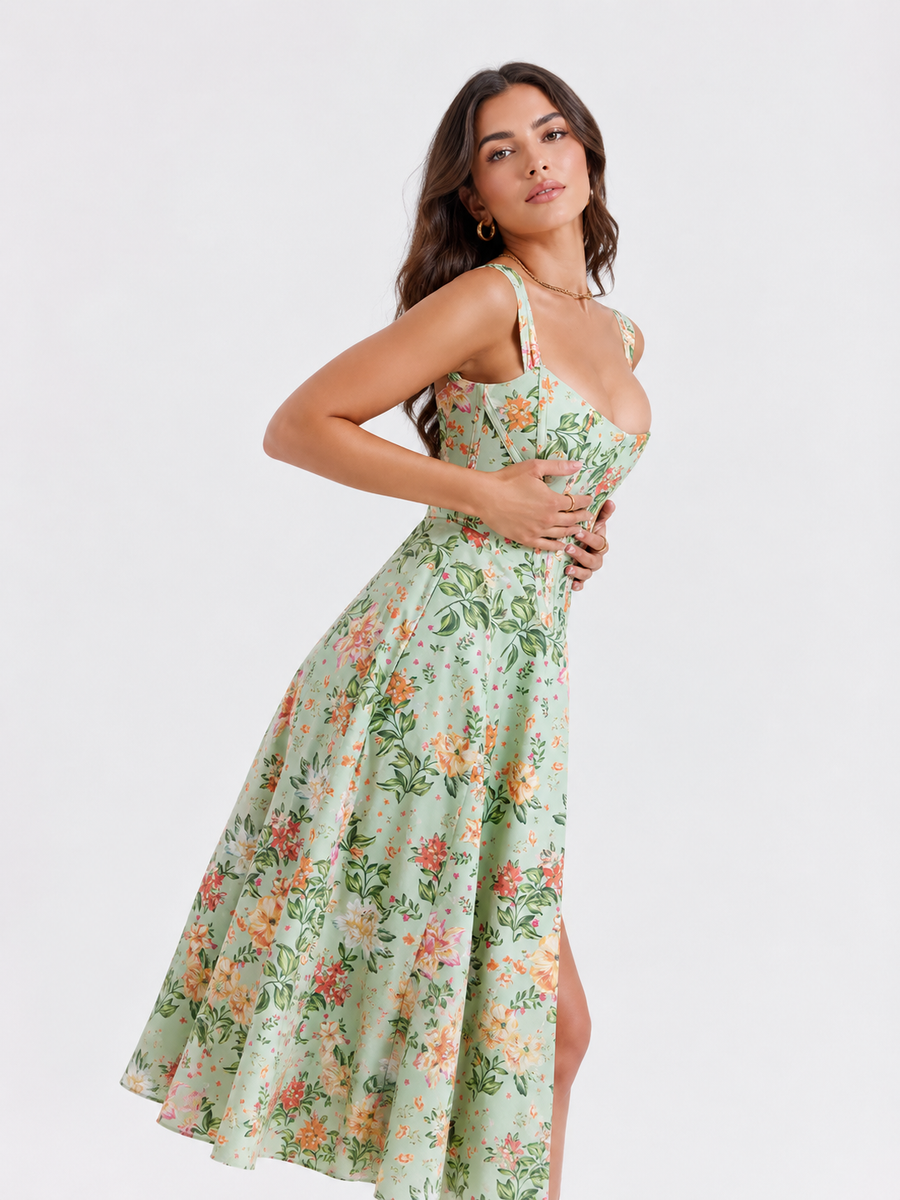 Floral Print Midi Dress with Slit