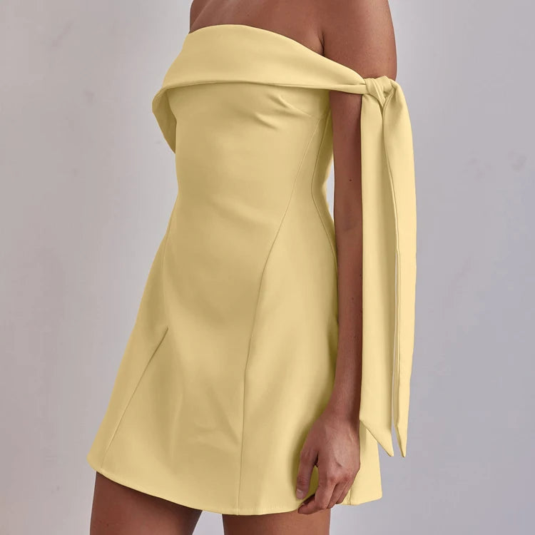 2025 Summer Lady Party Sexy Elegant Mini Short Dresses Yellow Sleeveless Strapless Tube Dress For Women