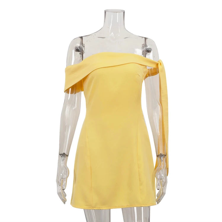2025 Summer Lady Party Sexy Elegant Mini Short Dresses Yellow Sleeveless Strapless Tube Dress For Women