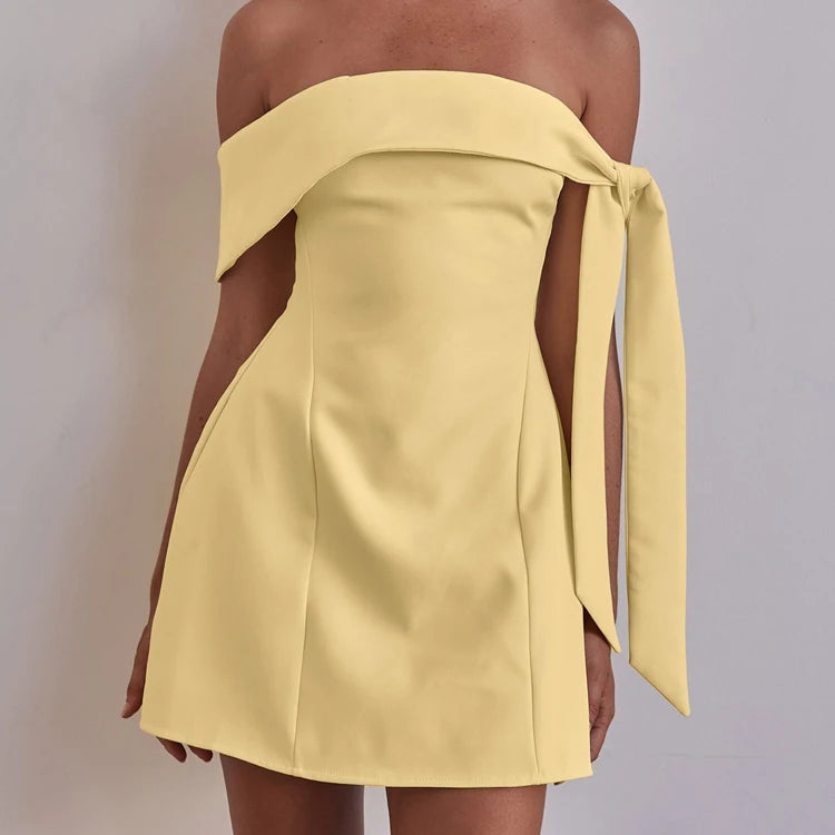 2025 Summer Lady Party Sexy Elegant Mini Short Dresses Yellow Sleeveless Strapless Tube Dress For Women