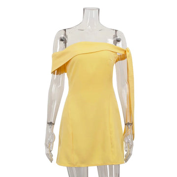 2025 Summer Lady Party Sexy Elegant Mini Short Dresses Yellow Sleeveless Strapless Tube Dress For Women