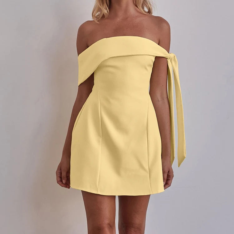 2025 Summer Lady Party Sexy Elegant Mini Short Dresses Yellow Sleeveless Strapless Tube Dress For Women
