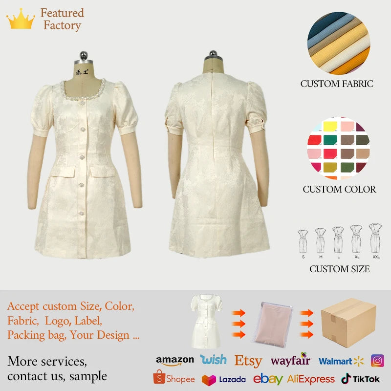 ZYHT 9881 2025 Women Luxury White Jacquard Satin Pearl  Elegant Sexy Evening Mini Cocktail Dress Birthday Party Dresses