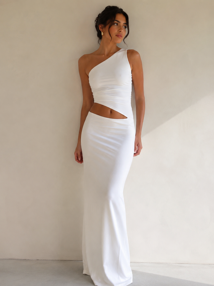 Full Size One-Shoulder Top and Maxi Skirt Set Plus Size