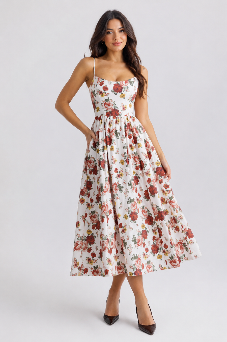 Floral Print Spaghetti Strap Midi Dress