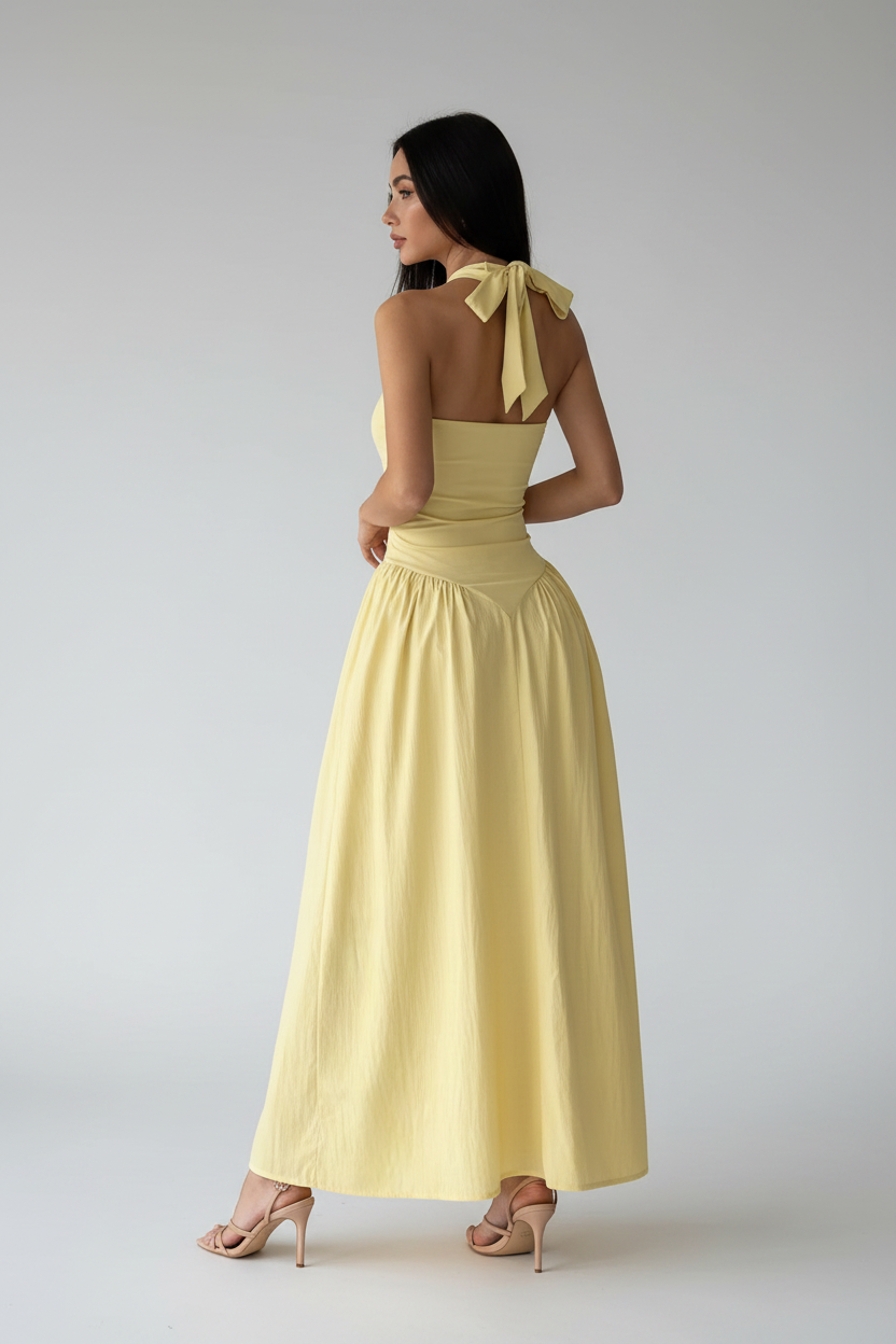 Halter Neck Ruched Maxi Dress